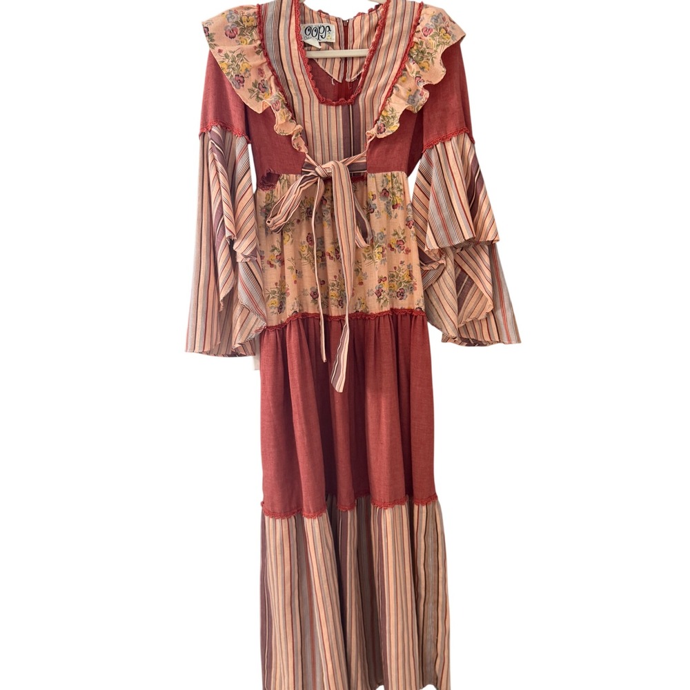 Vintage Oops California 70s Patchwork Floral Stri… - image 1